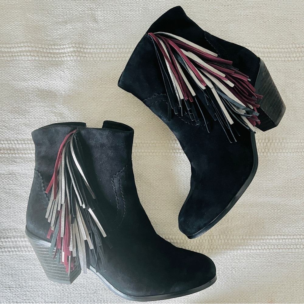 Sam Edelman Black Suede Fringe Ankle Booties – Women’s 8.5 – Western Style Heel